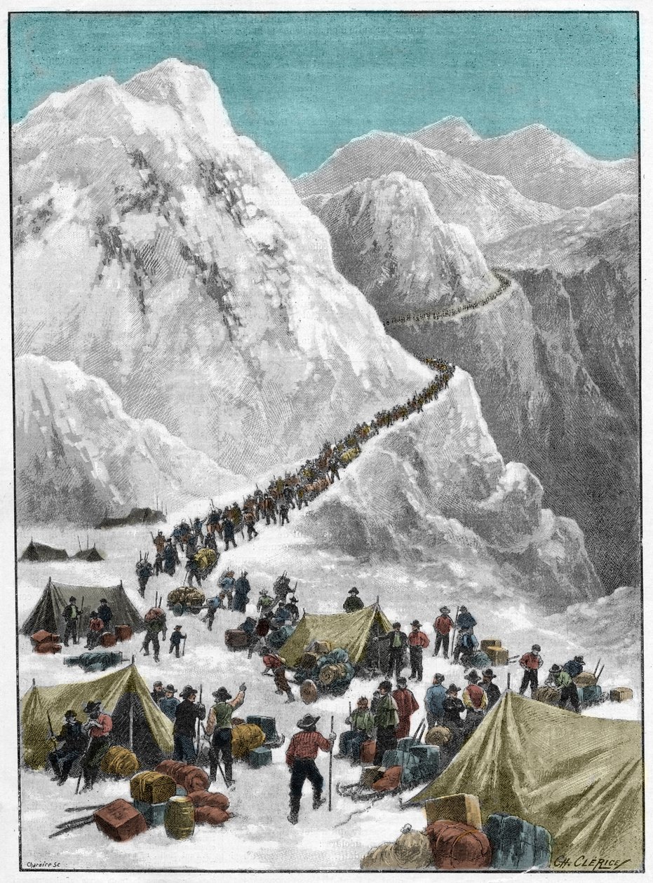 Gorączka złota Klondike — poszukiwacze złota przekraczają przełęcz Chilkoot podczas alaskańskiej gorączki złota autorstwa Unknown artist
