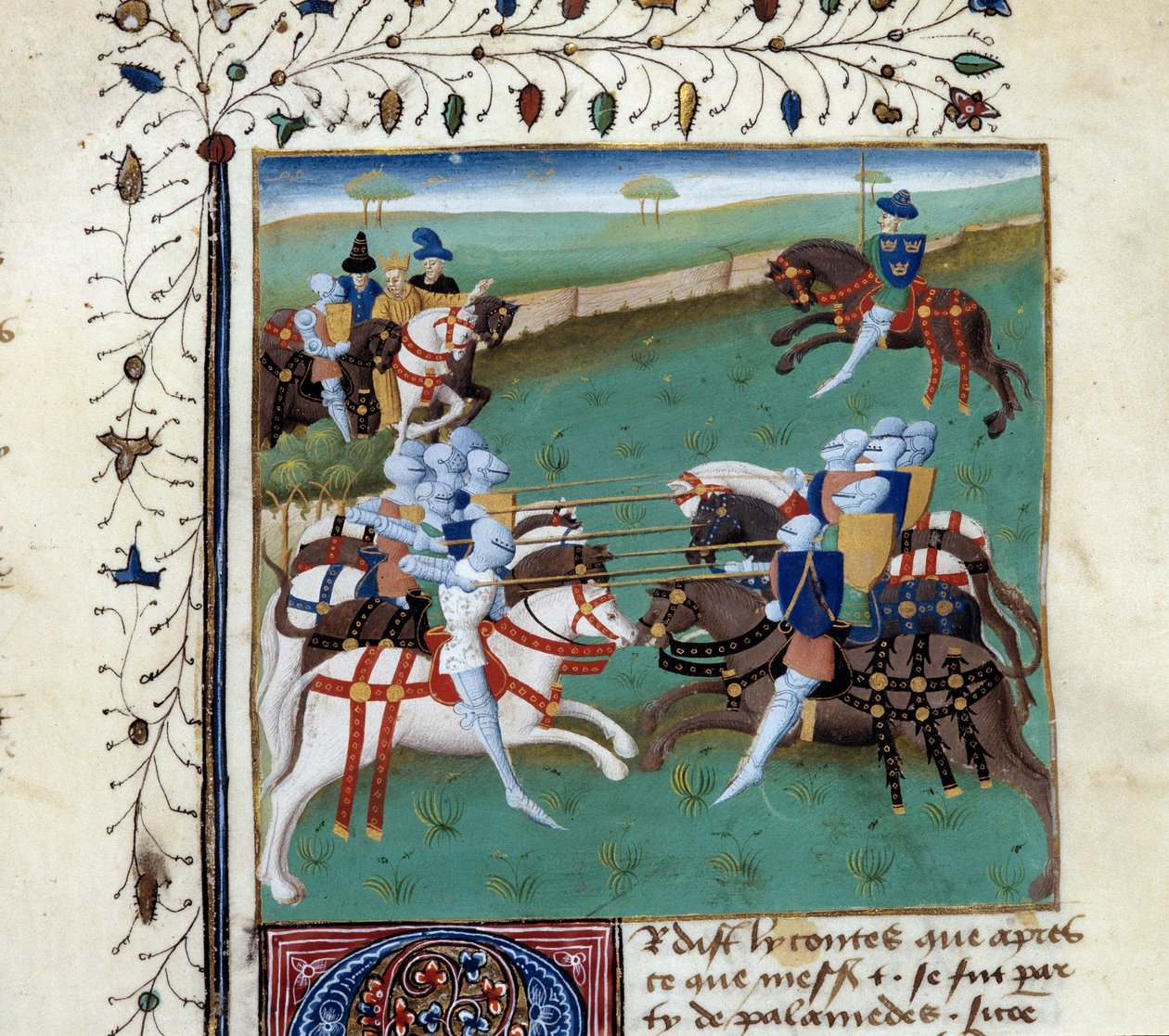 Rycerze Okrągłego Stołu biorący udział w rycerskim turnieju. Miniatura z rękopisu „Powieść o Tristanie” Mistrza Karola z Maine autorstwa Unknown artist
