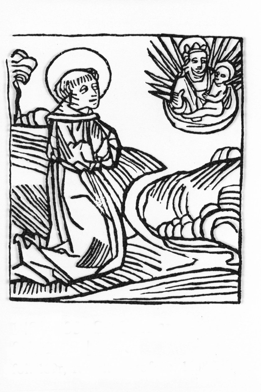 Życie św. Bernarda de Menthon (923 - 1008). Grawer z „Leben der Heiligen - sommerteil” (Księga świętego) Jakuba (Jakuba) z Voragine (1228-1298). Lubeka 1488. autorstwa Unknown artist