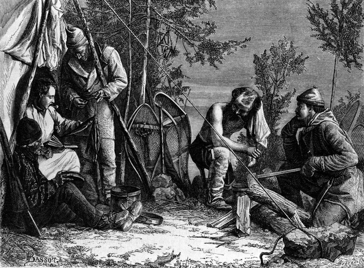 Życie traperów (profesjonalnych myśliwych) w Kanadzie: Obóz. autorstwa Unknown artist