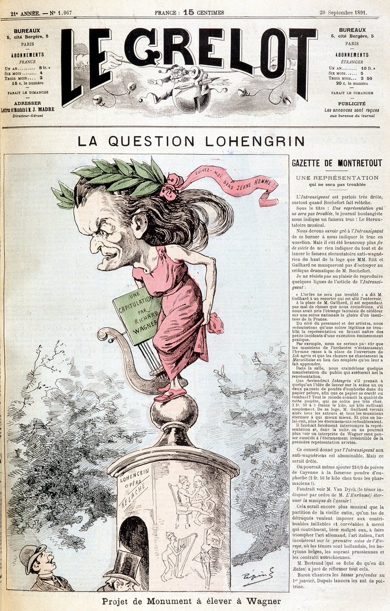 Pytanie Lohengrina: Projekt pomnika, który ma powstać w Wagnerze - w „Le Grelot” z 20.09.1891 r. autorstwa Unknown artist
