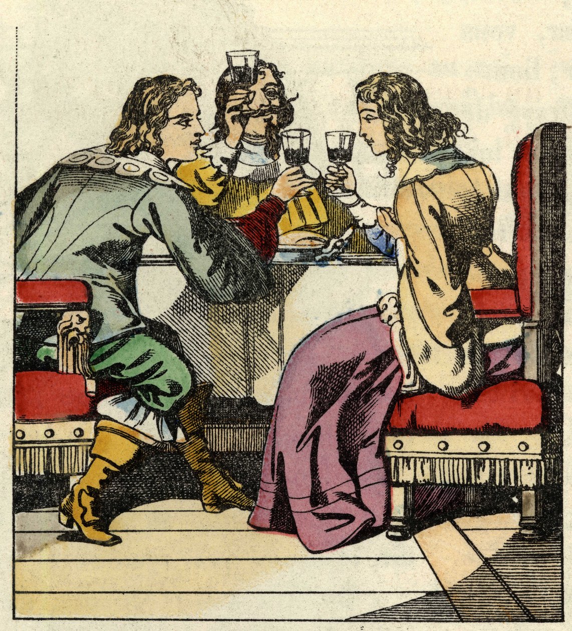 Markiz Carabas zaprasza księżniczkę i króla na posiłek do zamku. Ilustracja do bajki „Kot botte” Charlesa Perrault autorstwa Unknown artist