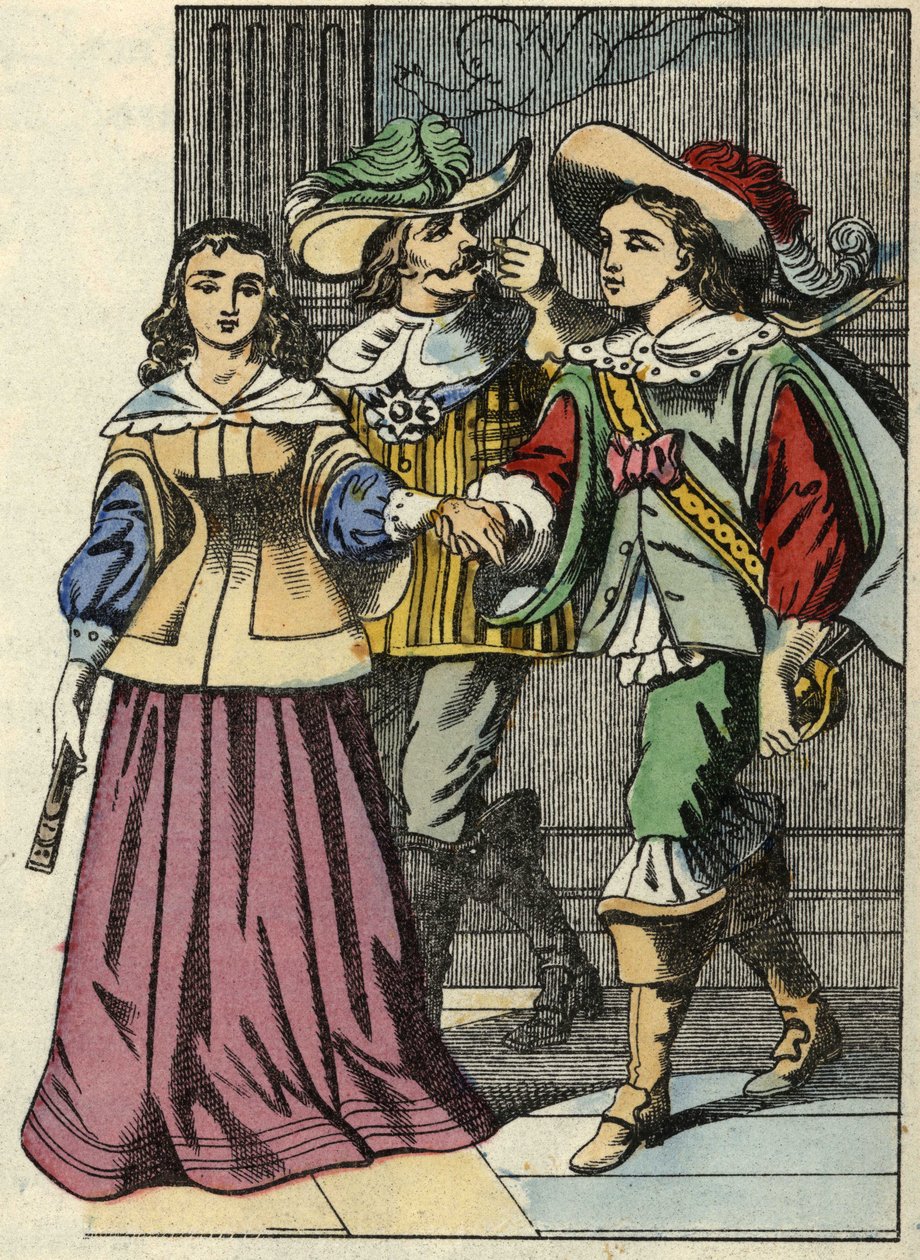 Markiz Carabas, księżniczka i król w zamku. Ilustracja do bajki „Kot botte” Charlesa Perrault autorstwa Unknown artist