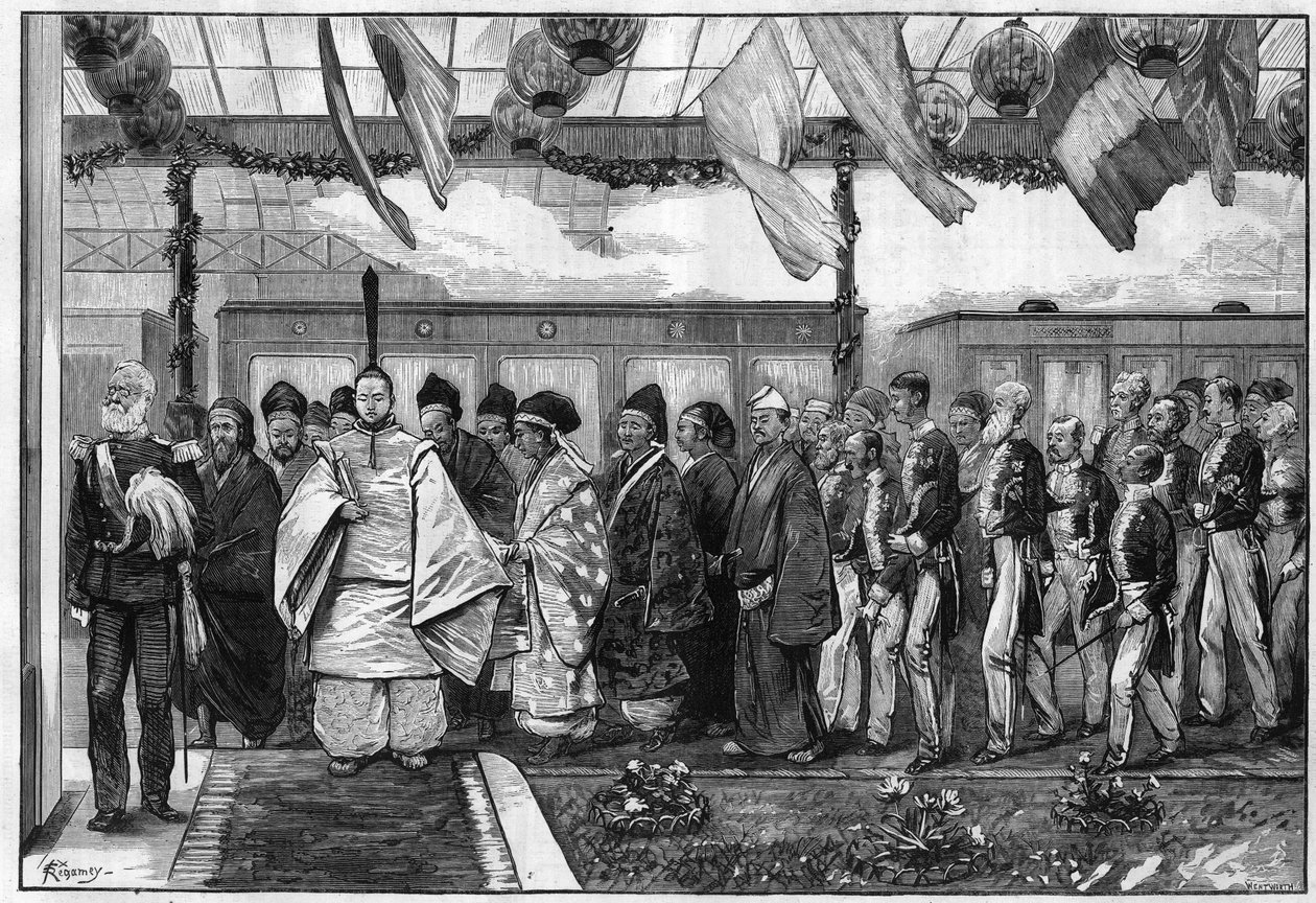 Mikado, duchowy władca Japonii, zainaugurował pierwszą kolej w swoim kraju autorstwa Unknown artist