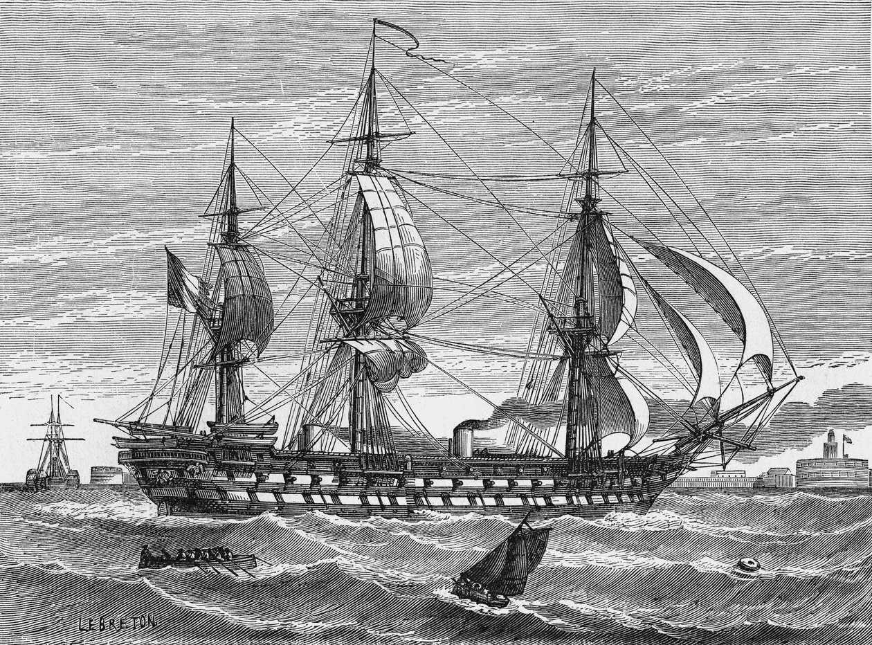 „Napoleon”, statek mieszany (żaglówka śmigłowa) zbudowany przez Dupuy de Lome i Mon, zwodowany w Le Havre w 1849 r. W „Album de la Science””, Éditions Jouvet autorstwa Unknown artist