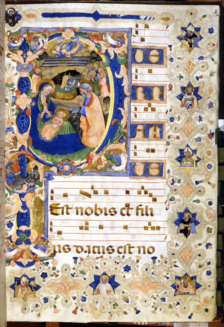 Narodzenia reprezentowane na chórze z XIV wieku. Mediolan, Biblioteca Nazionale Braidense. autorstwa Unknown artist