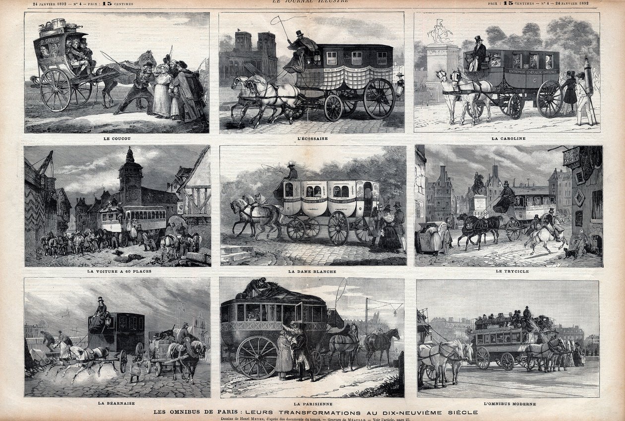 Omnibus paryski: ich przemiany w XIX wieku: kukułka - Szkot - Karolina - auto ma 60 miejsc - biała dama - trójkołowiec - Bearnaise - paryż - nowoczesny omnibus autorstwa Unknown artist