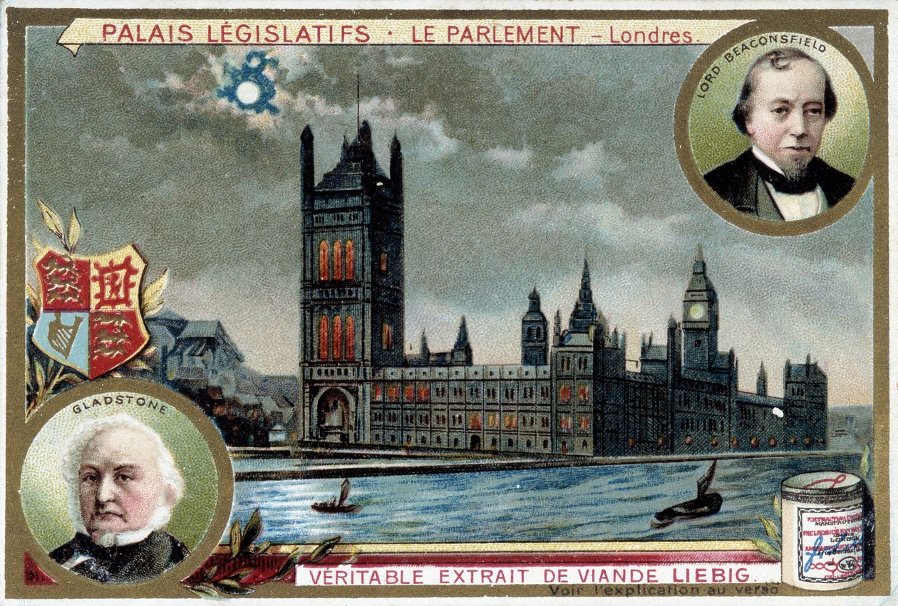 Pałac Westminsterski lub Parlament Londynu (Anglia), z portretami Williama Ewarta Gladstone