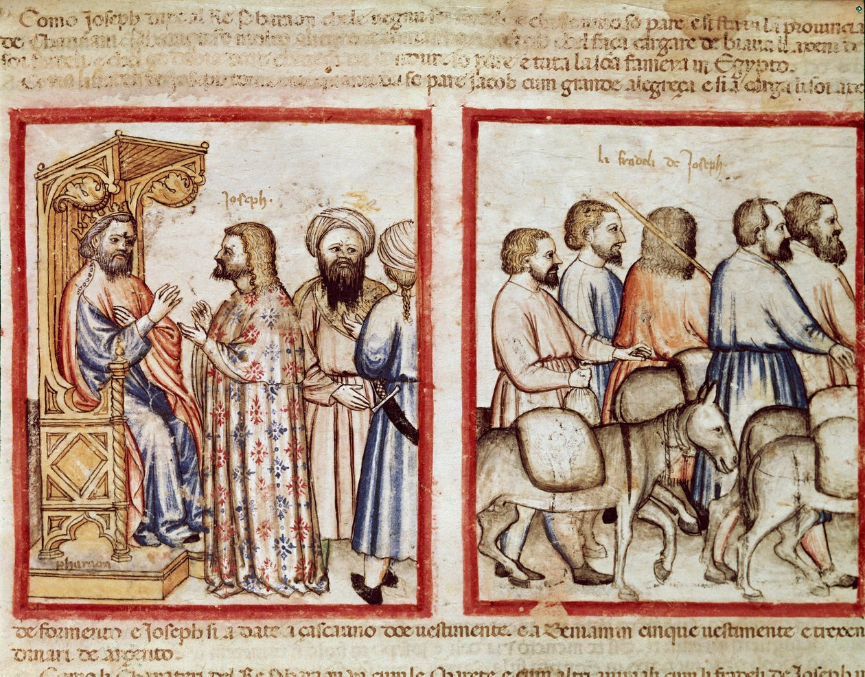 Faraon opowiada swój sen Josephowi Miniature z Codex 212 (lub Padovan lub Biblii Padwy) 1390-1400 Rovigo, Accademia dei Concordi autorstwa Unknown artist