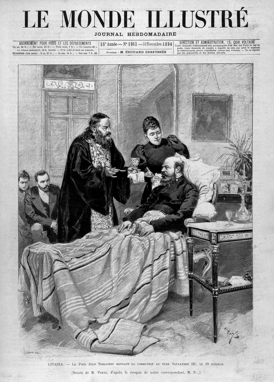 Papież udzielający komunii carowi Aleksandrowi III. „” Świat Ilustrowany””. 10.11.1894. autorstwa Unknown artist