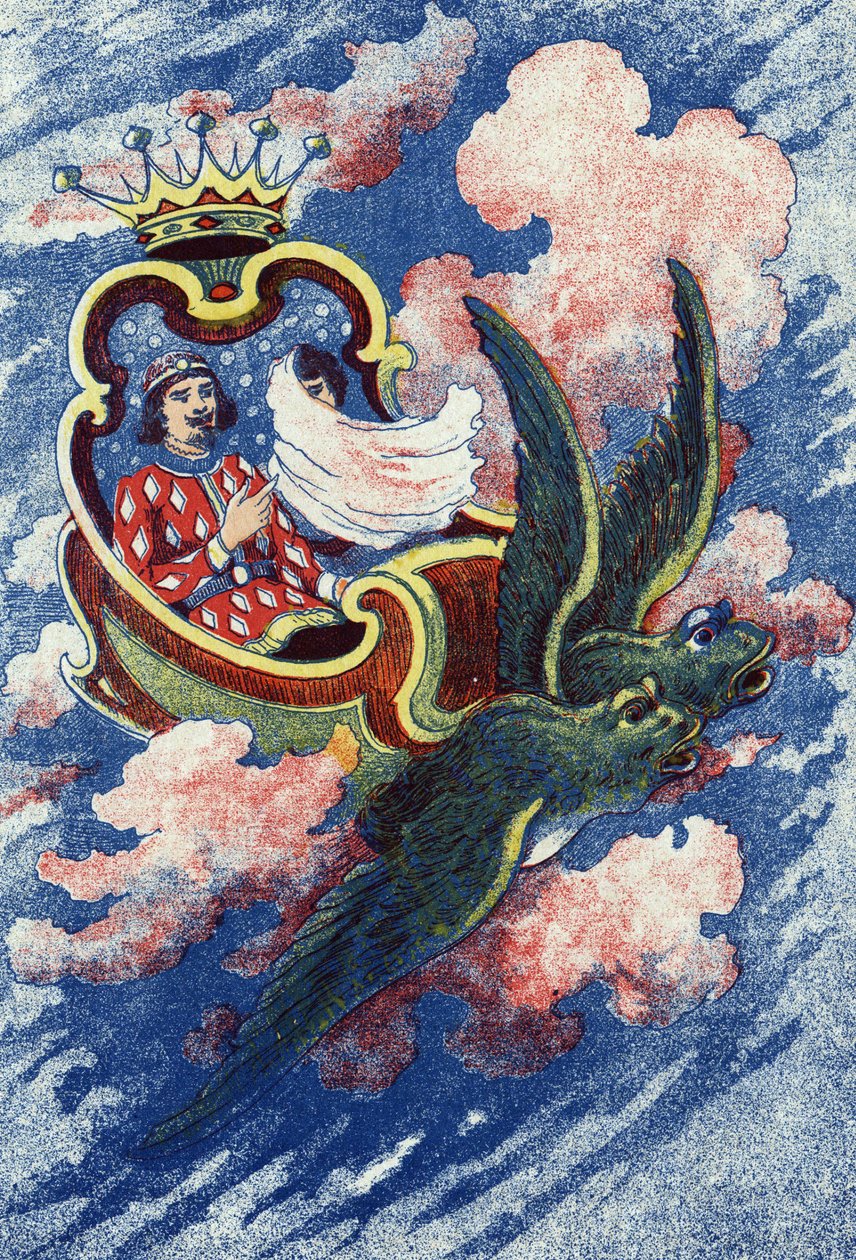 Książę i Truitonne udają się do Fee Soussio. Anonimowa ilustracja do bajki „L