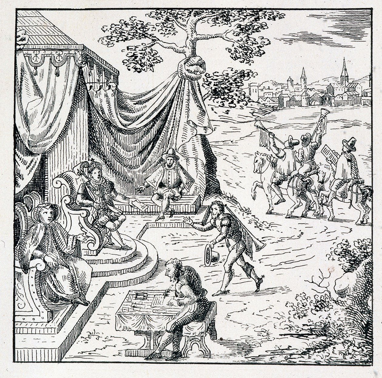 Książę Condé uzyskał od Karola IX (1550-1574) edycję, dzięki której zezwolił kalwinom na praktykowanie swojej religii w królestwie (Pokój St Germain podpisany 08.08./1570) - w „Zbiorze 39 figur przedstawiających nieszczęścia Francji autorstwa Unknown artist