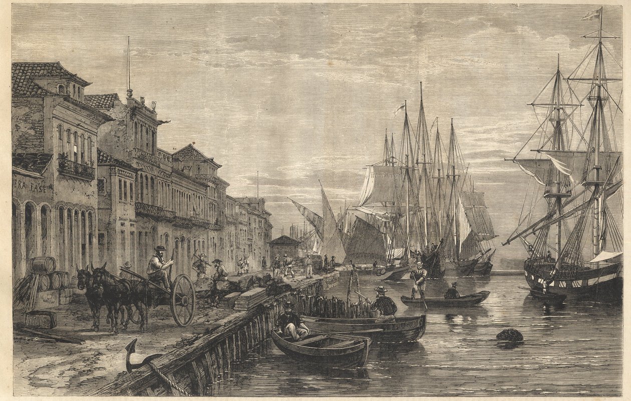 Nabrzeże Boa Vista, w San Pedro de Rio Grande do Sul, port morski Brazylii - Le quai de Belle-Vue, San Pedro de Rio Grande (Brazylia) - Kapitan Sao Pedro do Rio Grande do Sul - Grawerowanie od “ „Wspaniały Wszechświat” 1866 autorstwa Unknown artist