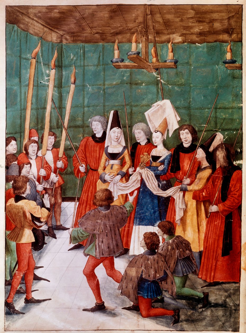 Królowa wręcza nagrodę zwycięzcy Turnieju Miniatur z rękopisu ms. 2695 „Księga turniejów Rene d