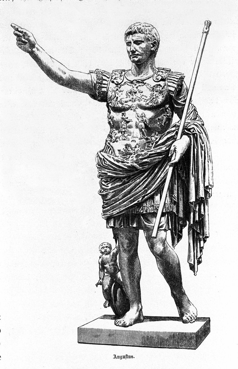 Cesarz rzymski August (Oktawian lub Oktawian) (63 pne - 14), Rycina z XIX wieku. autorstwa Unknown artist