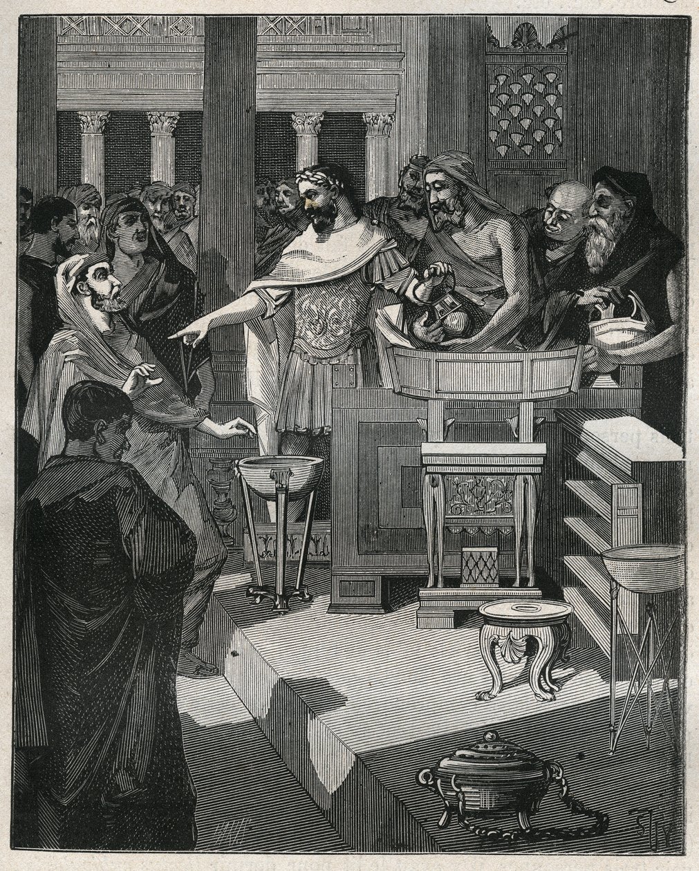 Cesarz rzymski Kaligula (12-41) w brokanterze w rzymskiej Galii. Grawer z 1885 roku w „Les arts et metiers illustres” Adolphe BITARD. autorstwa Unknown artist