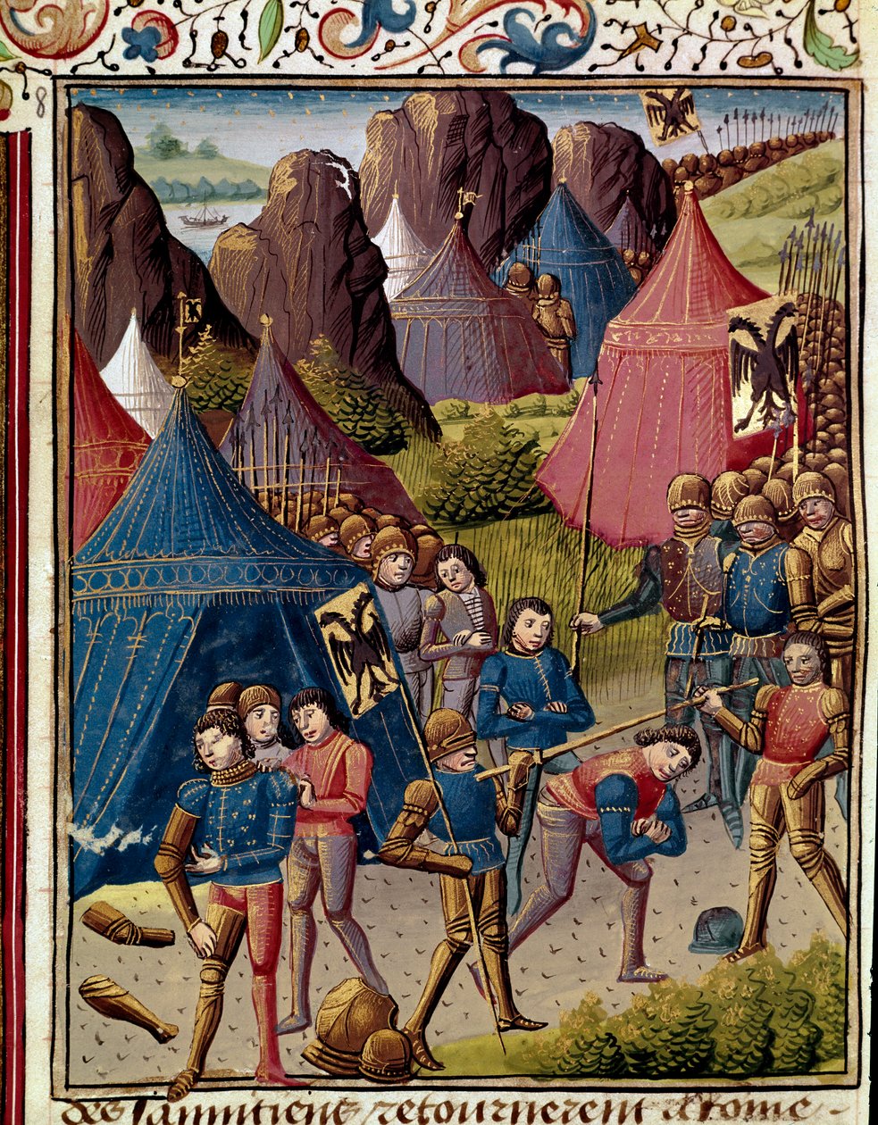 Samnici trafiają do miniatury rzymskiej z „”Historia Rzymu”” (Ad urbe condita) autorstwa Tite Live (59 pne-17 ne) (Titus Livius), przekład Pierre Bressuire (ms. 310) 1450-1500 Chantilly, Musee Conde autorstwa Unknown artist