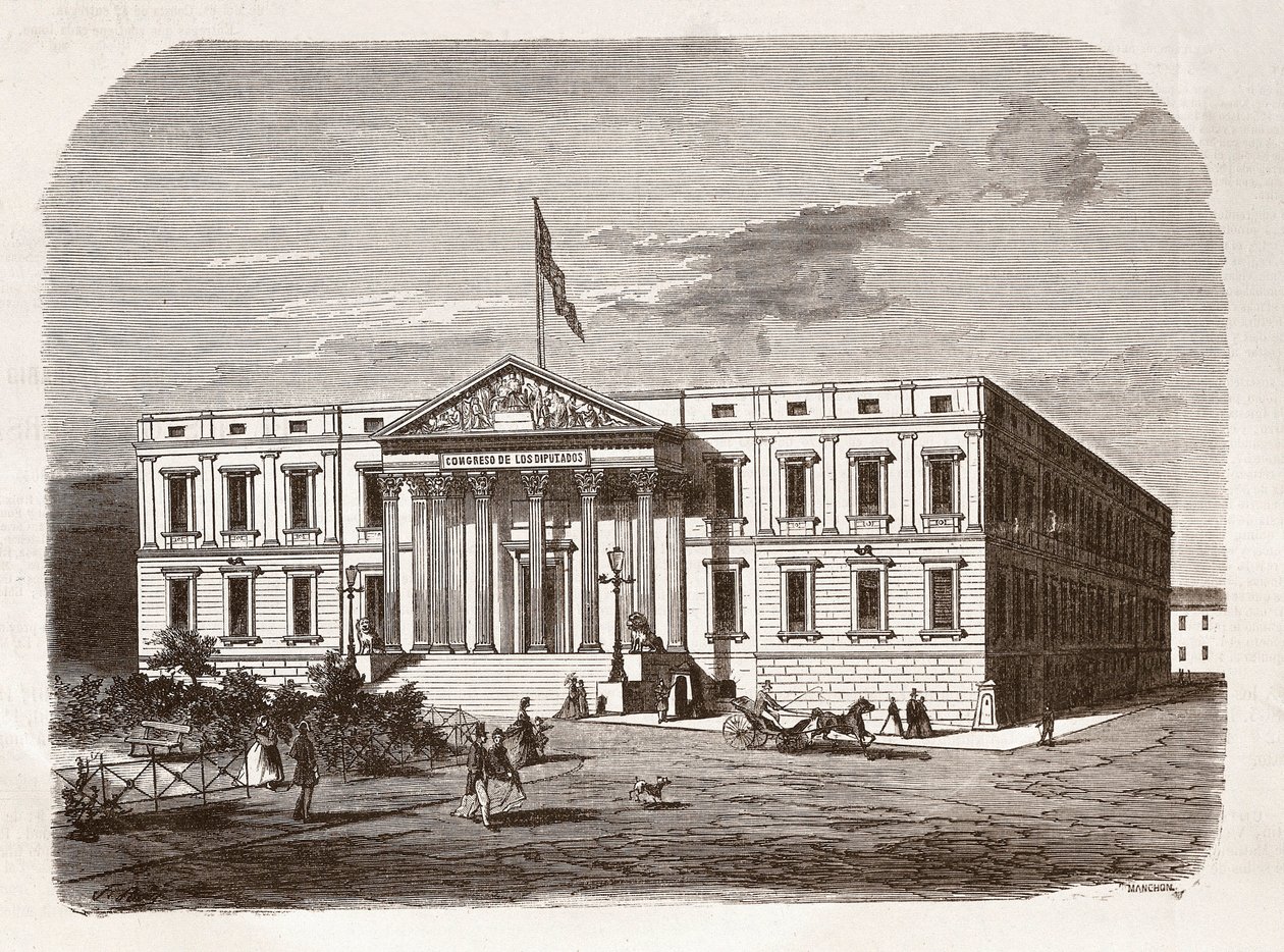 Parlament hiszpański (Congresso de los diputados), Madryt. Grawerowanie XIX wieku. autorstwa Unknown artist