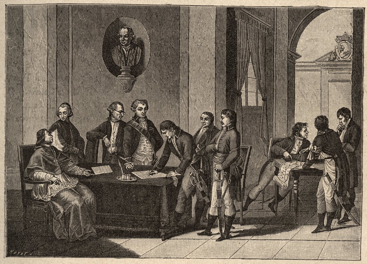 Traktat Tolentino lub Pokój Tolentino to traktat pokojowy podpisany 19 lutego 1797 r. w Tolentino we Włoszech między Francją a Państwami Papieskimi. (Między generałem Bonaparte i papieżem Piusem (Pio lub Pius) VI (1717-1799) Papież wyrzeka się Awinionu autorstwa Unknown artist