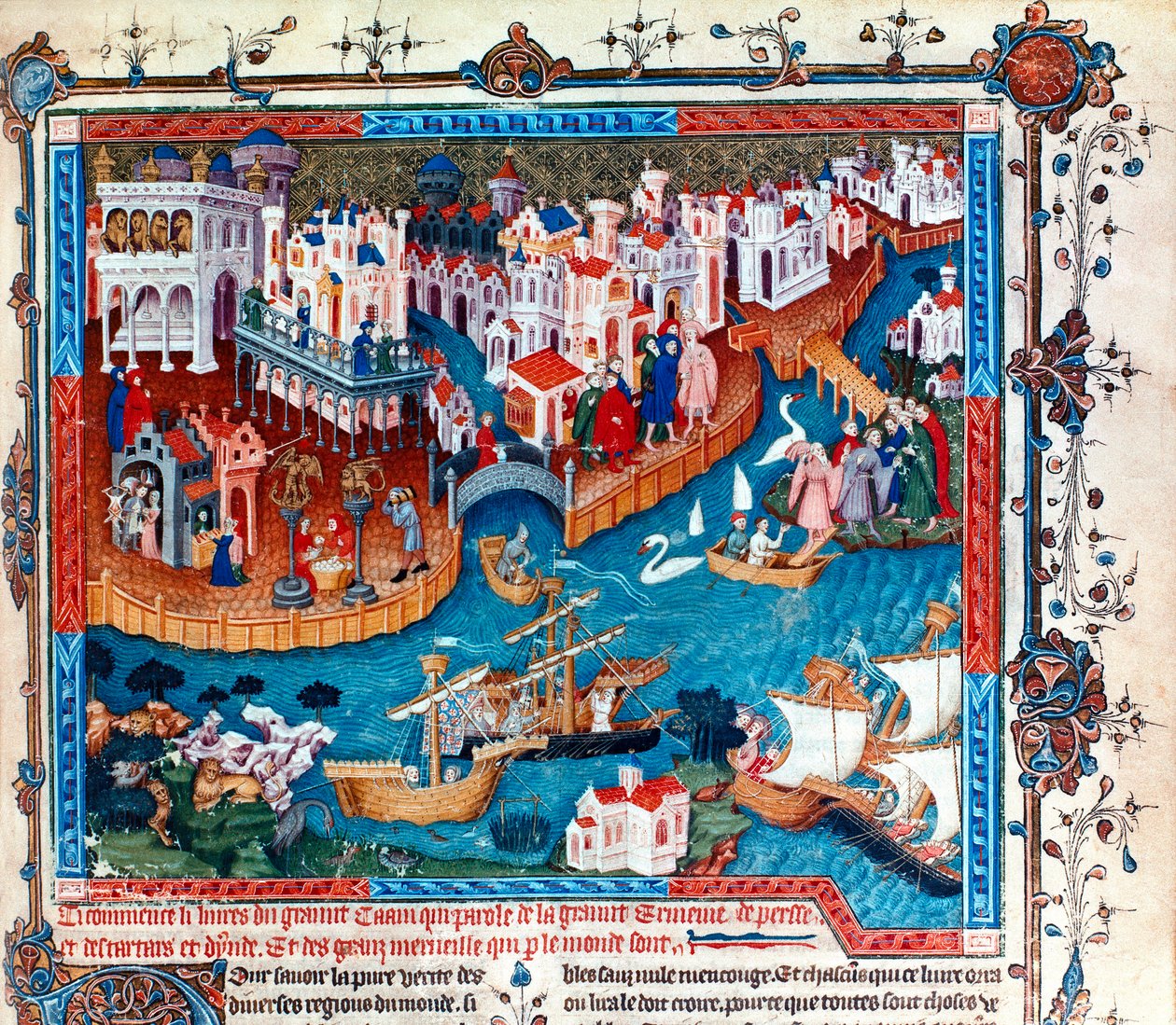 Wenecki odkrywca Marco Polo opuścił Wenecję wraz z ojcem i wujem w 1271 roku: udał się na Daleki Wschód i wybrał Jedwabny Szlak, miniaturę autorstwa Unknown artist