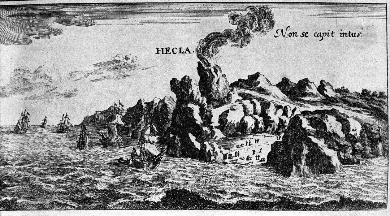 Volca Hekla na wybrzeżu Islandii - w The Wonders of the World autorstwa Johamma Zahna, sd. 1696. autorstwa Unknown artist