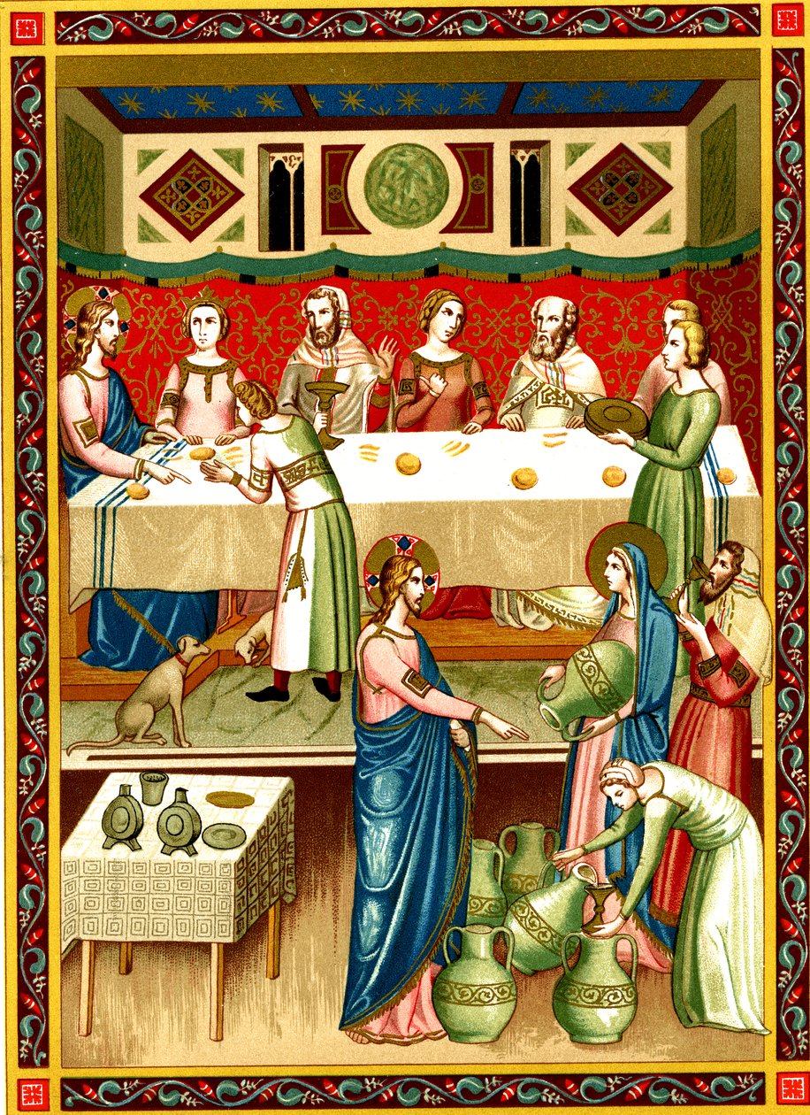 Uczta weselna w Kanie Galilejskiej, miniatura z rękopisu z XIV wieku autorstwa Unknown artist