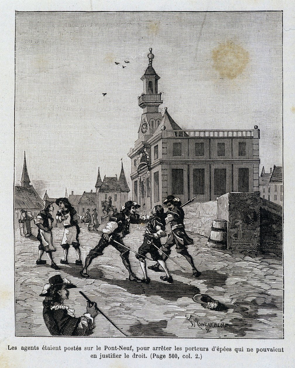 Agenci stacjonowali na Pont Neuf, aby powstrzymać tych, którzy nie mogli uzasadnić swoich praw. autorstwa Unknown artist