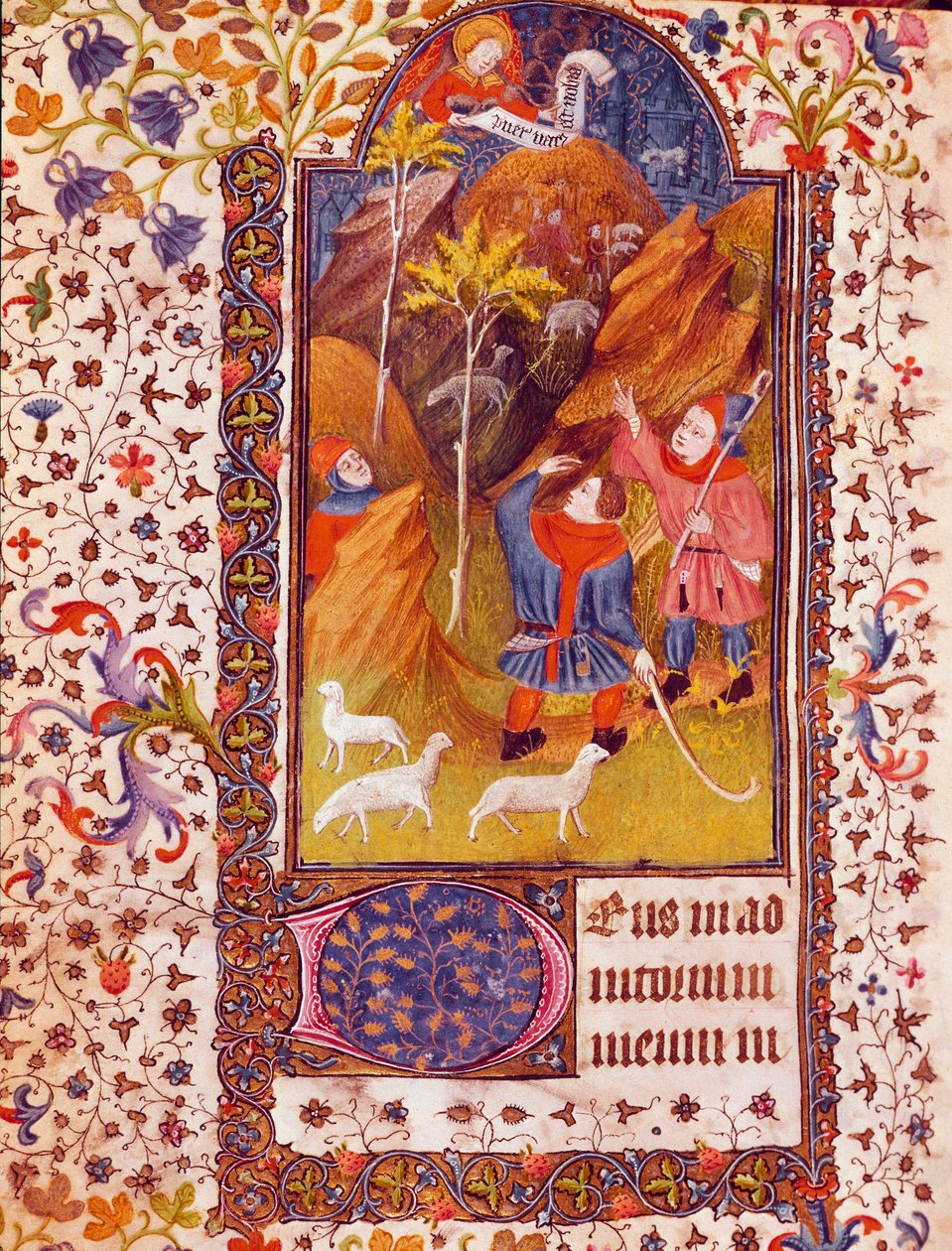 Ogłoszenie dla pasterzy Miniatura z Księgi Godzin Izabeli Kastylijskiej znanej jako Izabela Iere Katolicka (1451-1504) XV-wieczna Sewilla, Biblioteca Colombina autorstwa Unknown artist