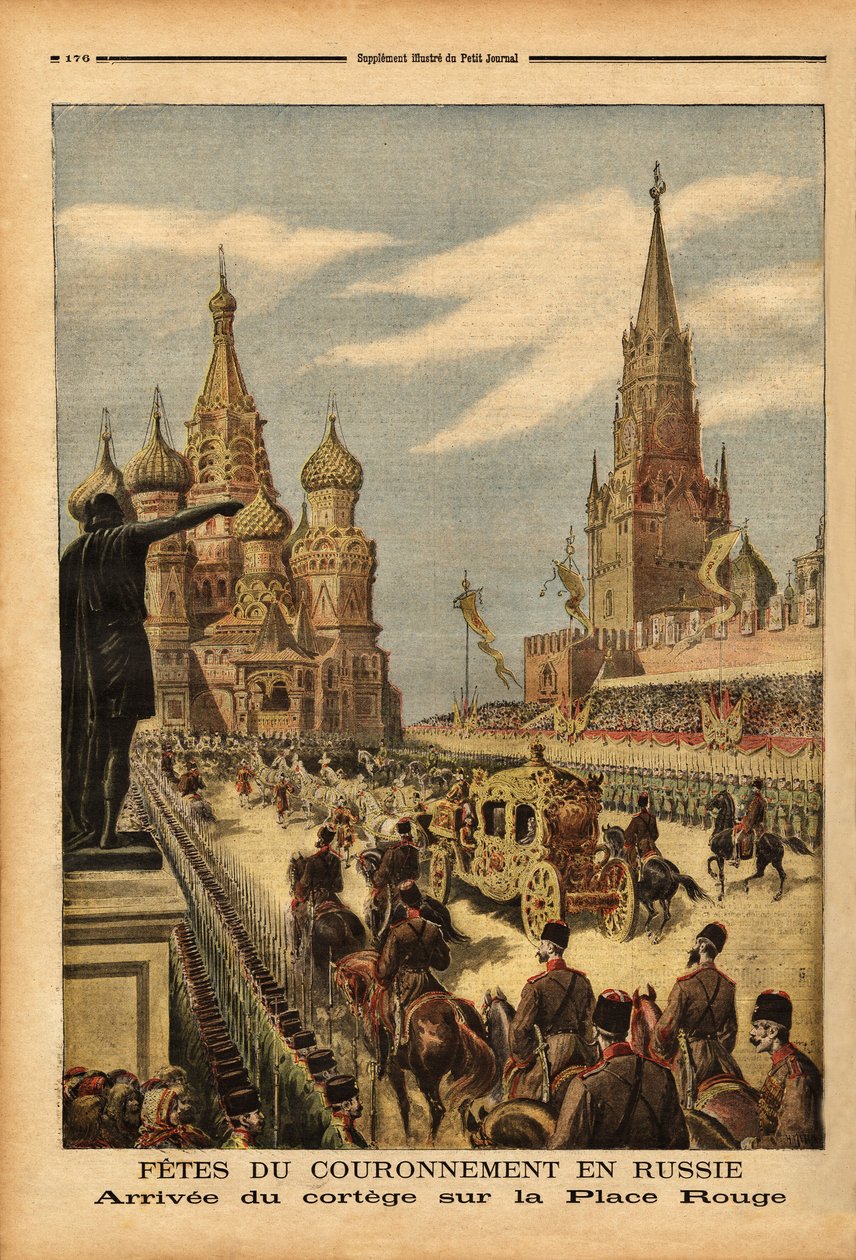 Przybycie orszaku na Plac Czerwony (Moskwa), z okazji koronacji cara Mikołaja II (1868-1918). Grawer w „”Le petit journal”” 31.05.1896. Kolekcja Selvy. autorstwa Unknown artist