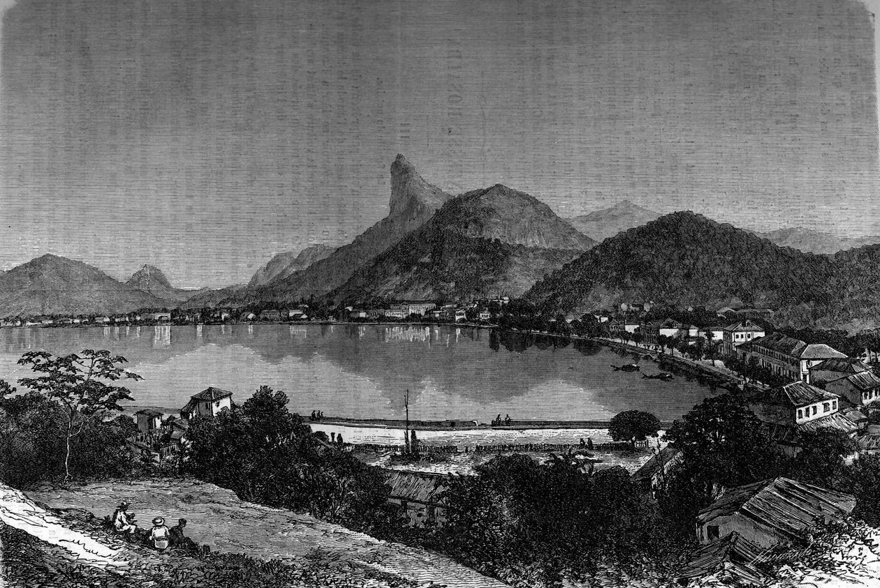 Zatoka Rio de Janeiro w Brazylii. W tle „Chleb Cukrowy”. Grawerowanie w „” Le Journal de la jeunesse”” autorstwa Unknown artist