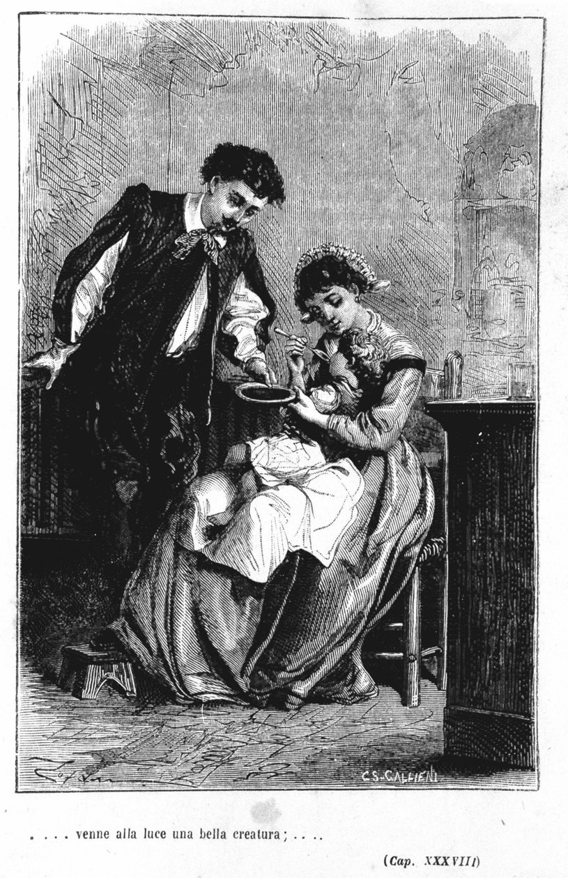 Narodziny Syna Renzo i Łucji - w „”Narzeczonych”” (Obiecałem Sposi) z Manzoni autorstwa Unknown artist