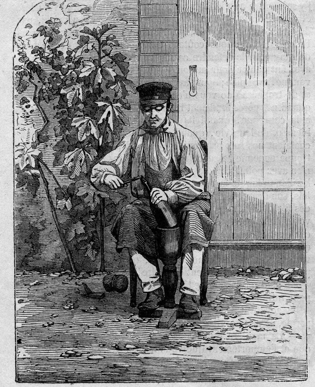 Butelkowanie wina szampana. Grawerunek z 1864 roku. autorstwa Unknown artist