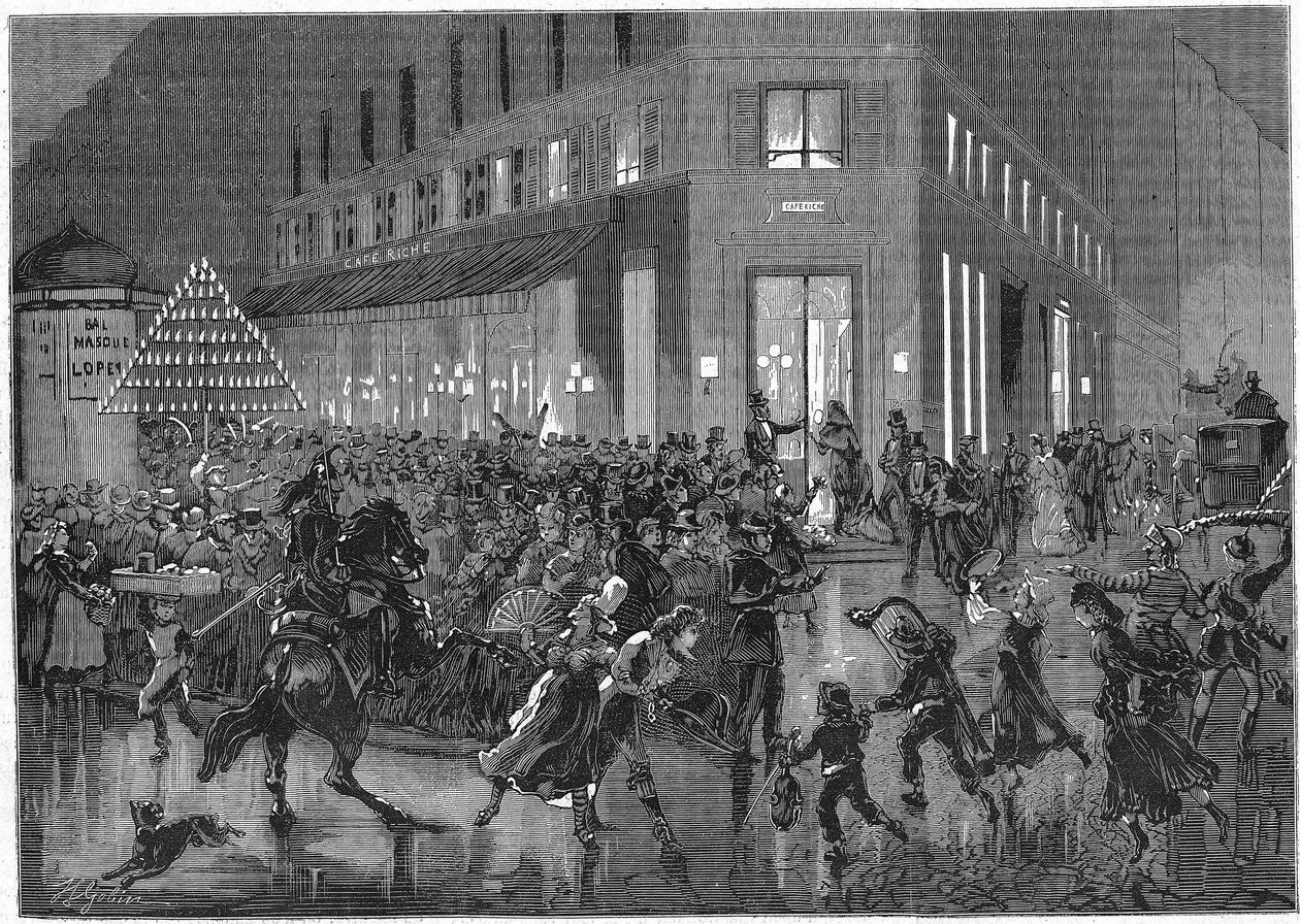 Bulwar Włochów w Paryżu noc Bala w operze. grawerunek z 1873 r autorstwa Unknown artist