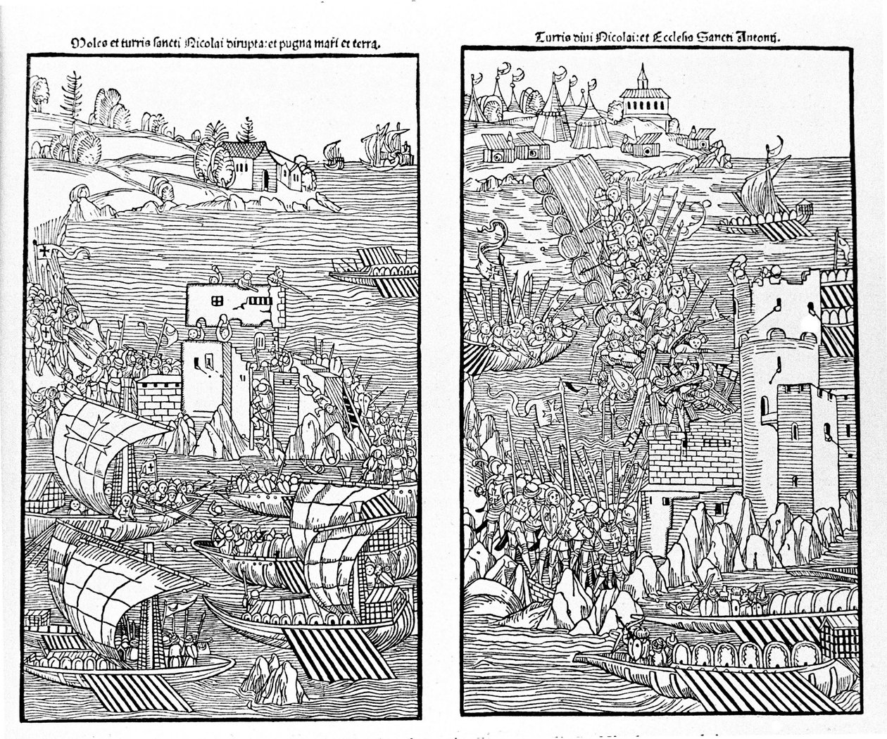 Zdobycie Rodos przez Turków w 1522 roku. Turcy atakują twierdzę św. Mikołaja. Drzeworytnictwo. autorstwa Unknown artist