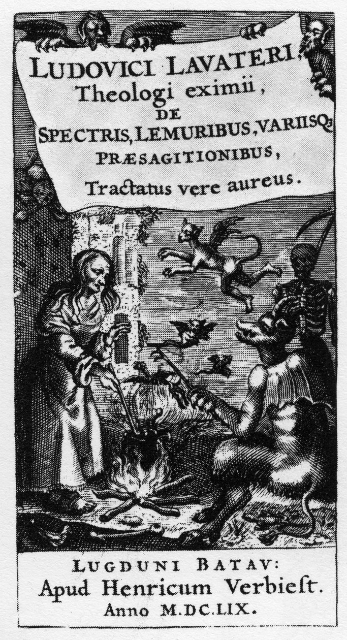 Kocioł wiedźmy - Frontispice książki „De spectris lemuribus et magnis” Ludwiga Lavatera (1527-1586) - 1659 autorstwa Unknown artist
