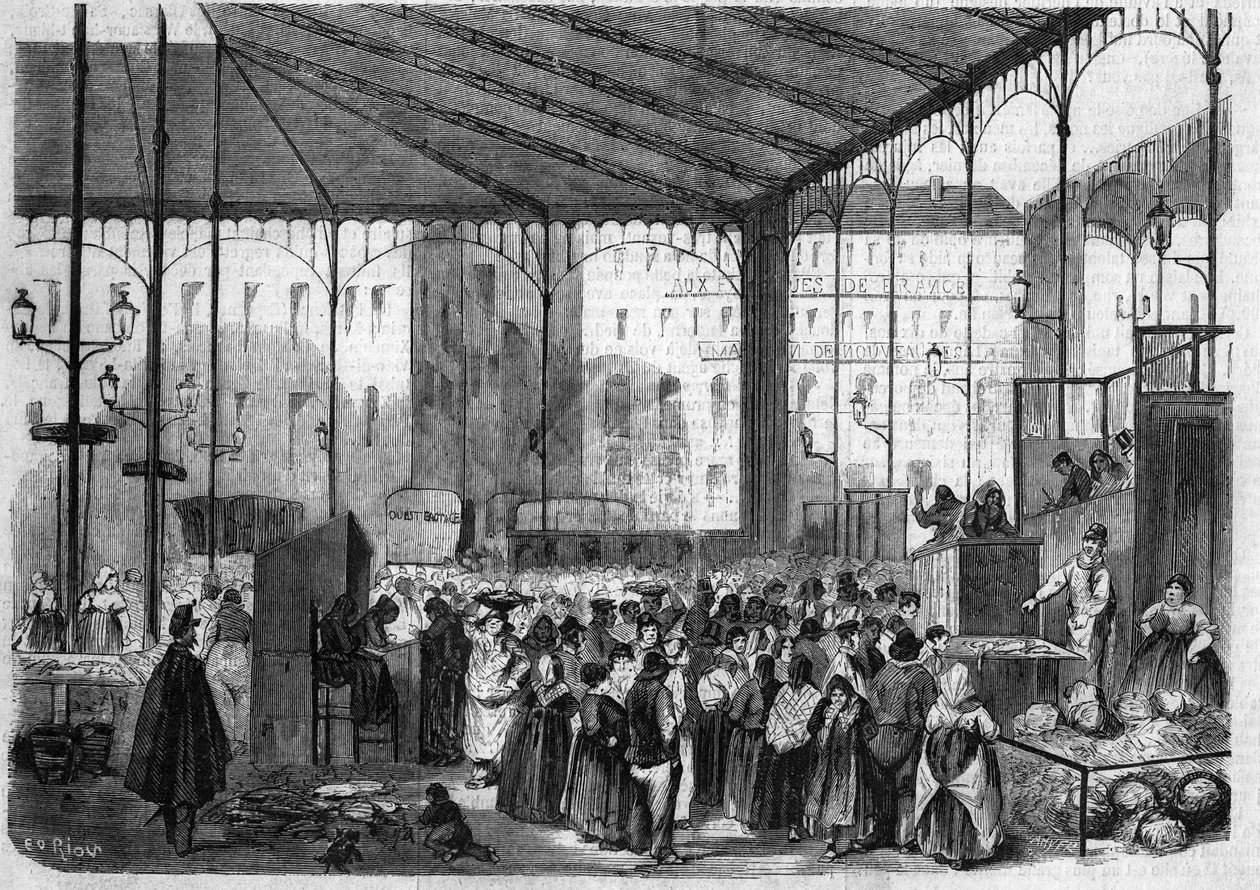Centralny targ w Paryżu: targ rybny w 1858 roku. autorstwa Unknown artist