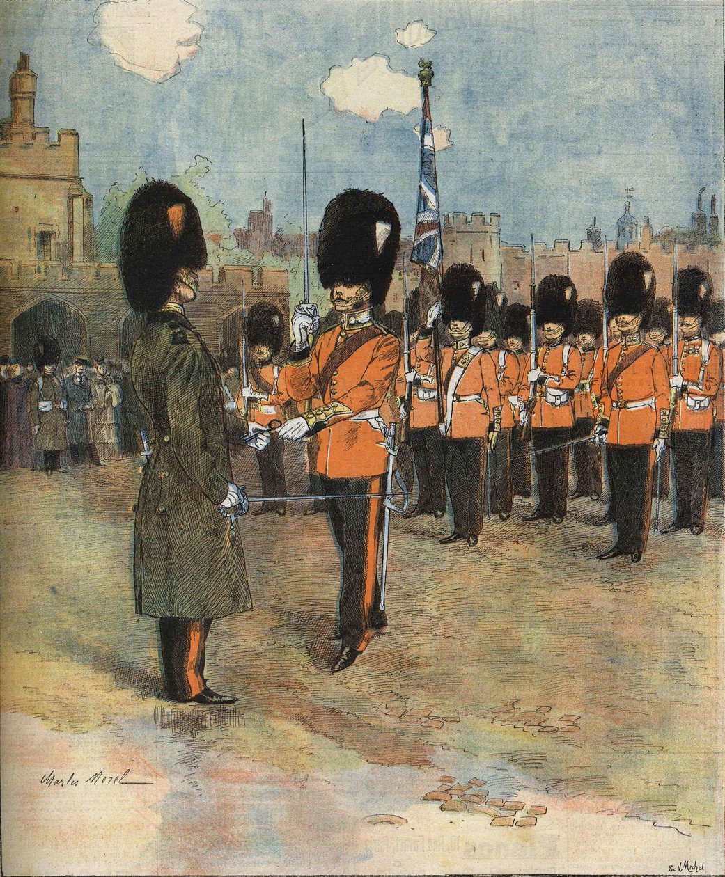 Zmiana warty w Pałacu Buckingham w Londynie w 1893 roku. Ilustracja M.C. Smardz. Kolekcja Bianchetti. autorstwa Unknown artist