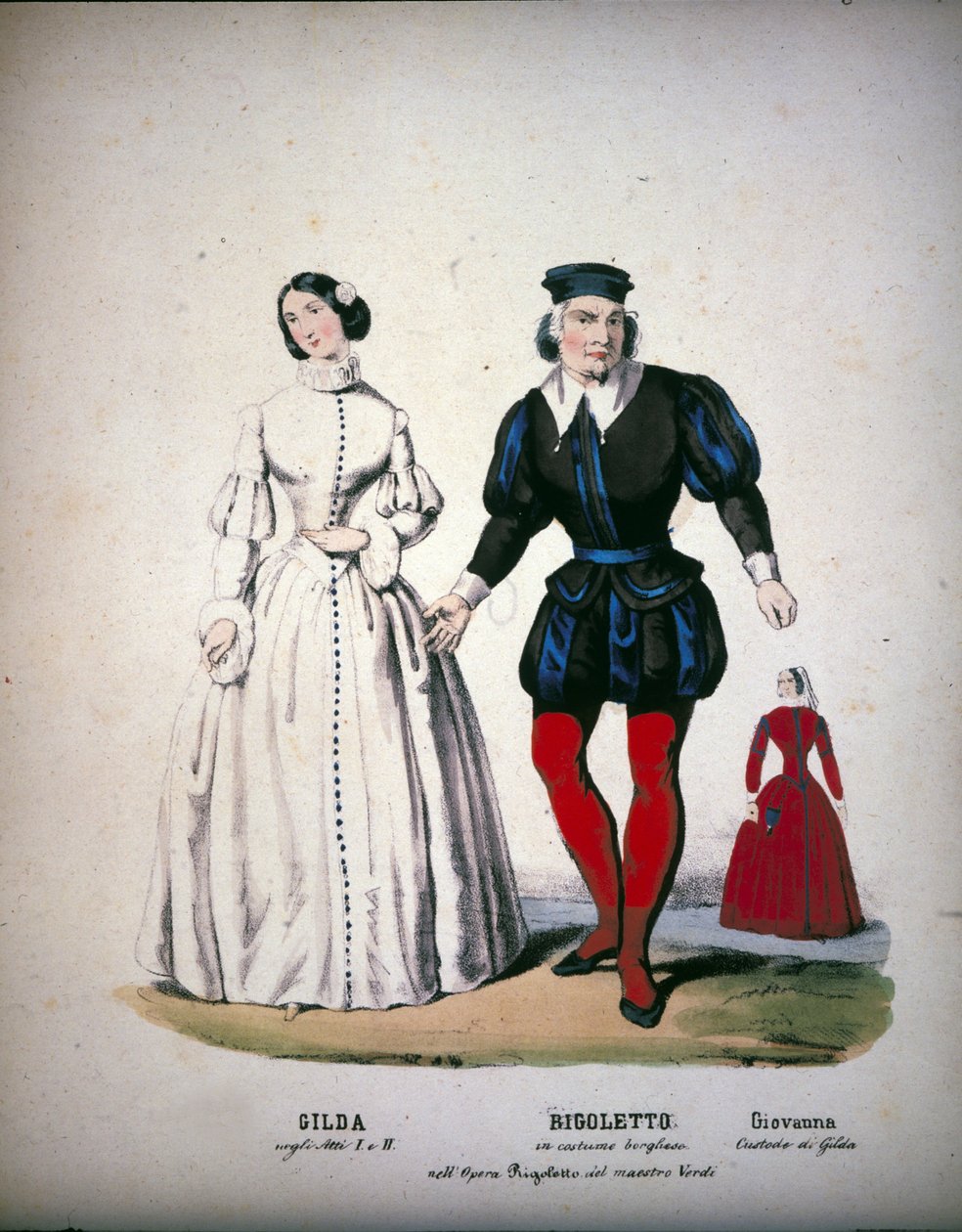 Postacie Gildy, Rigoletta i Giovanny w III akcie opery „Rigoletto” włoskiego kompozytora Giuseppe Verdiego (1813-1901) autorstwa Unknown artist