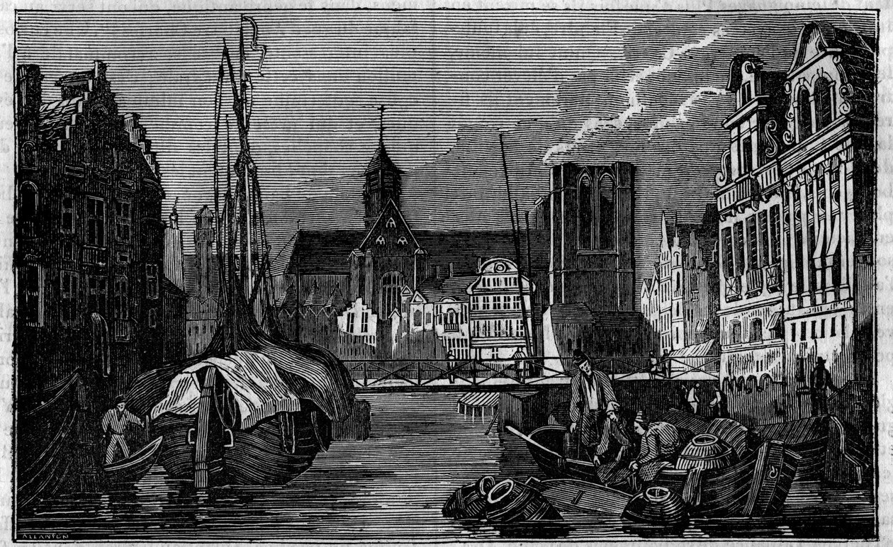 Miasto Gandawa w Belgii w XIX wieku. autorstwa Unknown artist