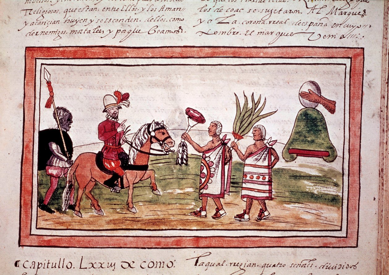 Podbój Meksyku przez hiszpańskiego konkwistadora Hernando Cortesa (Hernan lub Fernando Cortes lub Cortez autorstwa Unknown artist