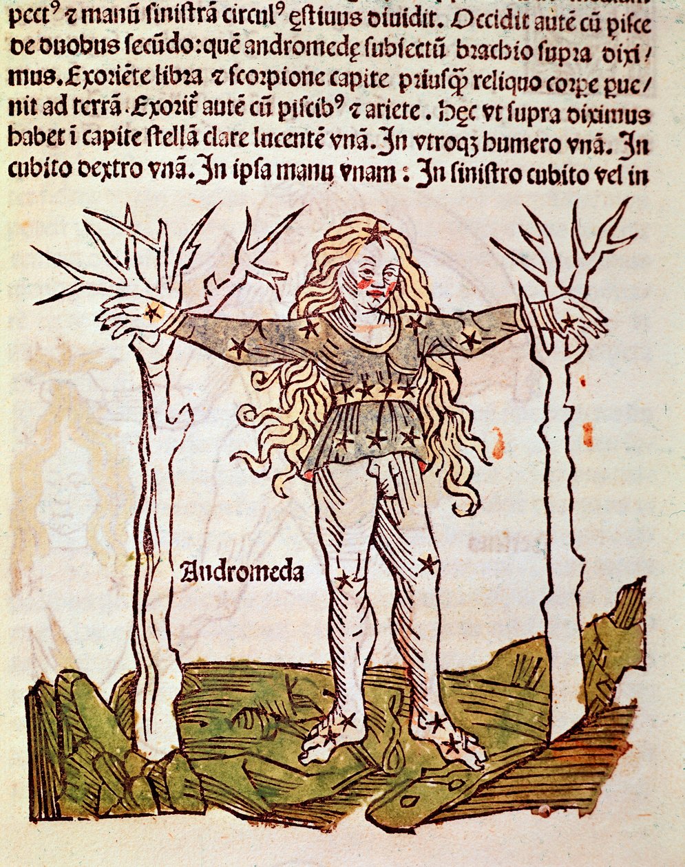 Konstelacja Szczegółu Andromedy wywodzi się z „”Poeticon astronomicon”” przypisywanego rzymskiemu historykowi Hyginowi (Gaius Julius Hyginus) (I wiek pne) (konstelacja Andromedy, od „”Poeticon astronomicon”” przypisywanego Hyginusowi (I wiek pne)) autorstwa Unknown artist