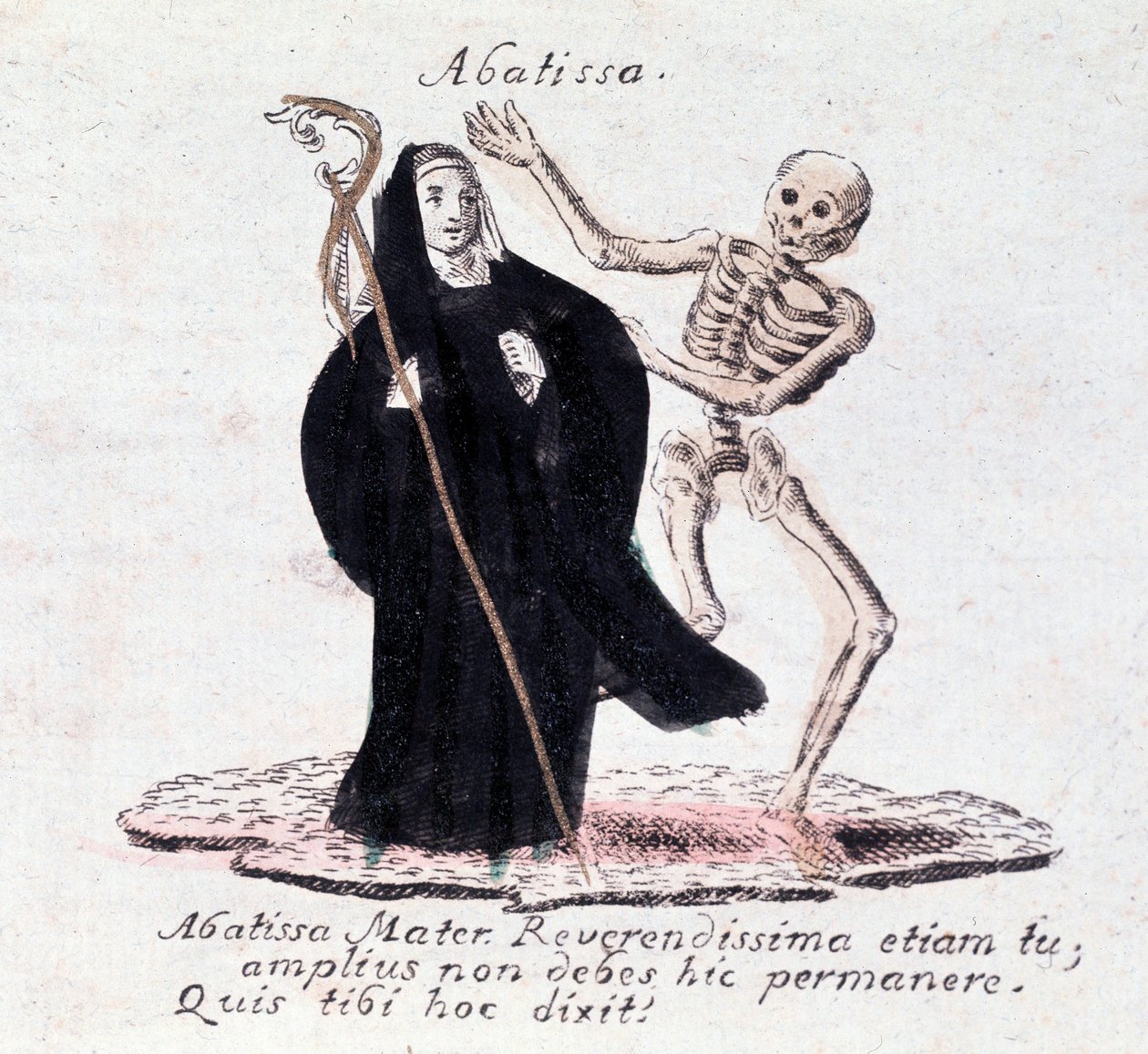 Taniec śmierci, opatka i szkielet (Druk) autorstwa Unknown artist