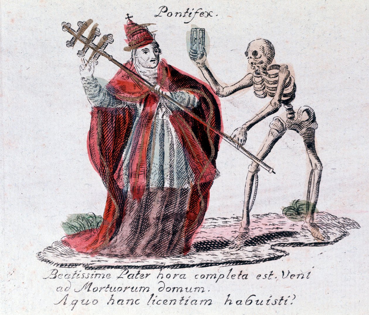 Taniec śmierci, papież i szkielet (druk) autorstwa Unknown artist