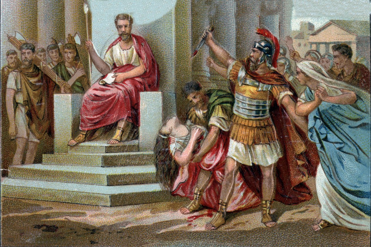 Śmierć Wirginii W 449 rpne Appius Klaudiusz, decemwir pod rządami Republiki Rzymskiej, twierdzi, że Virginia (Verginia), córka centuriona Virginius (Verginius), w której jest zakochany, podobnie jak jego niewolnik. Nadużywa swojej mocy, zmusza ją do zatrzy autorstwa Unknown artist