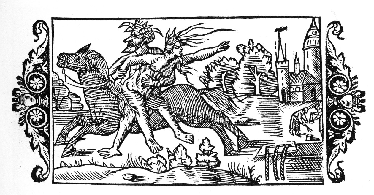 Diabeł niosący wiedźmę - w "Historii narodów Północy" Olausa Magnusa, Rzym 1555 autorstwa Unknown artist