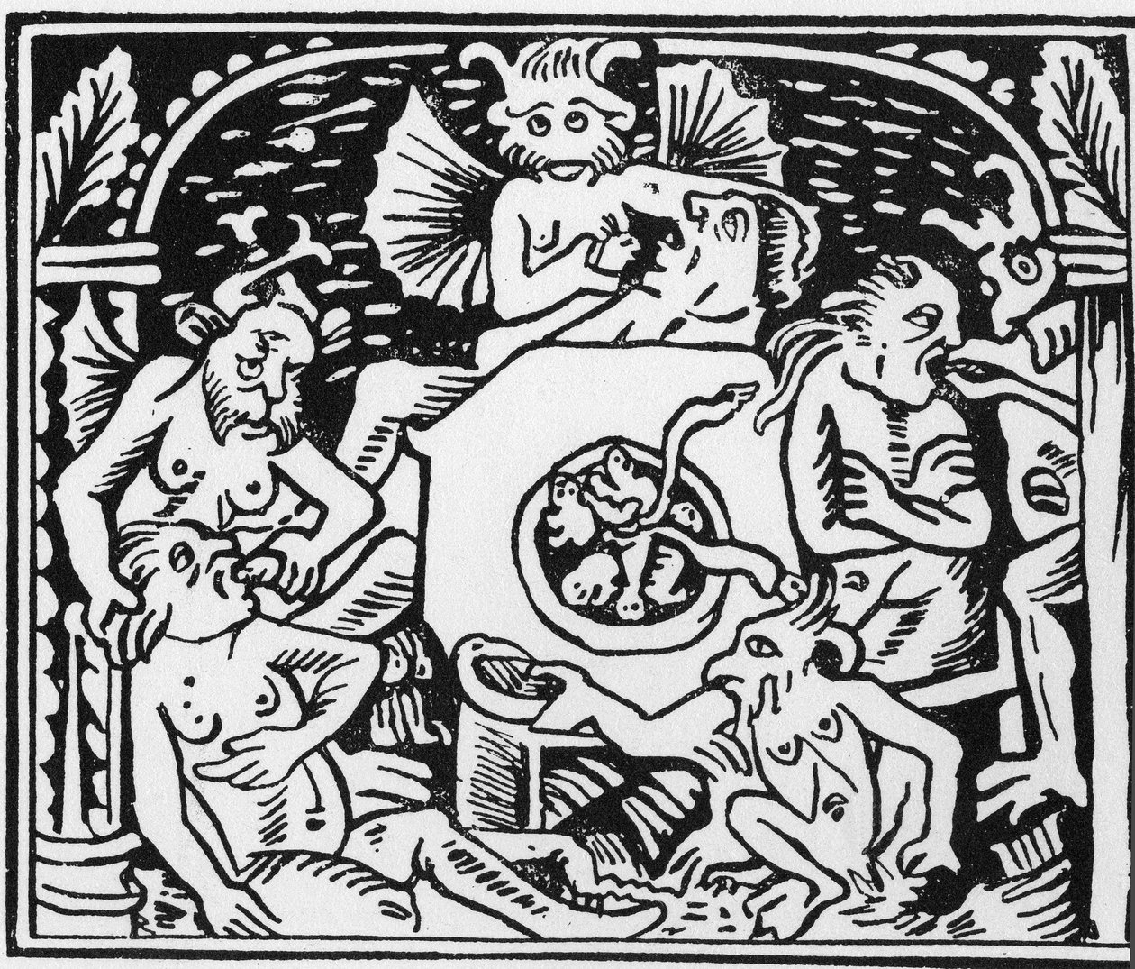 Diabelni oprawcy zmuszają ropuchy i węże do żarłoków – „Grand Calendrier et Compost des Bergers”, Lyon autorstwa Unknown artist