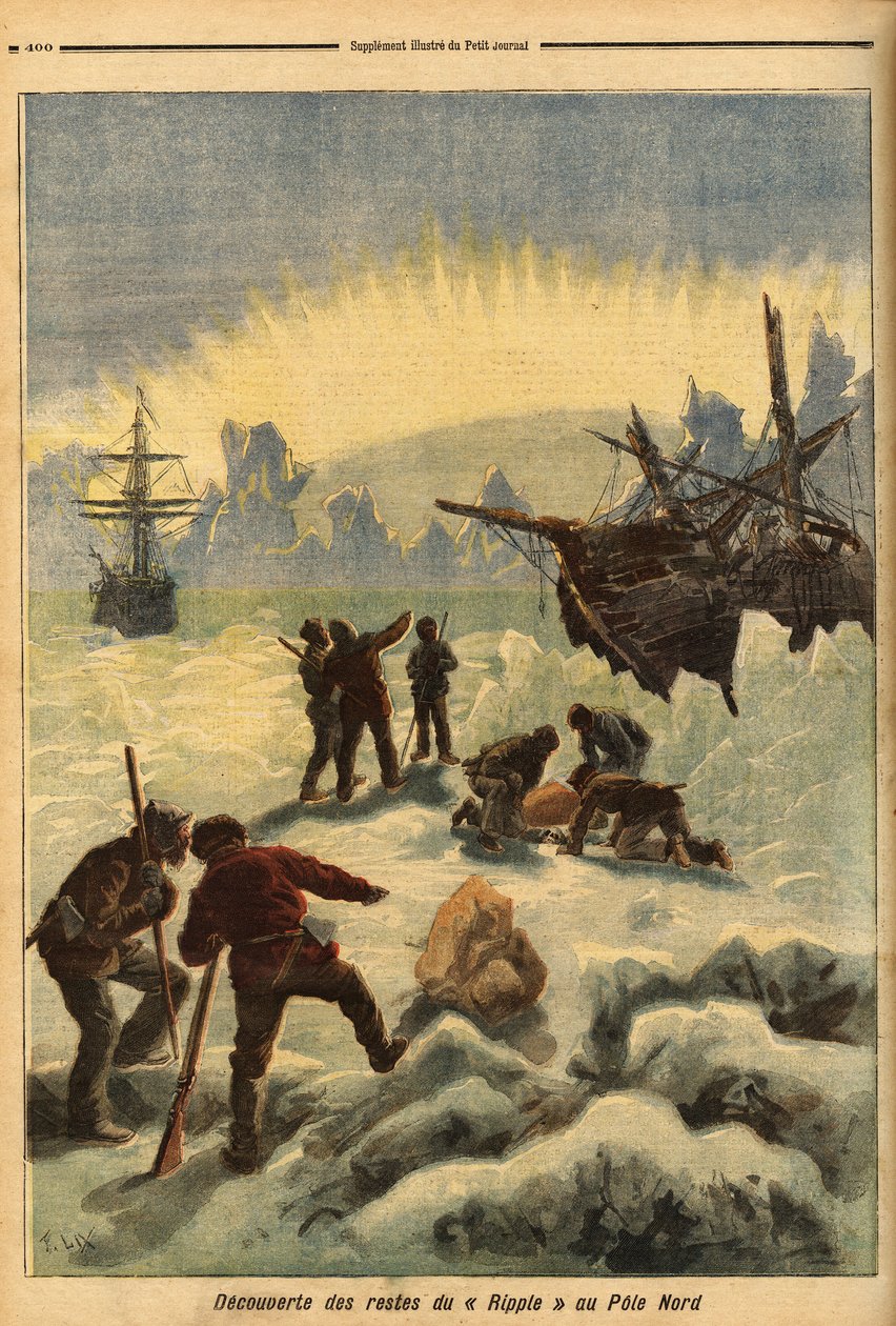 Odkrycie szczątków Ripple (norweskiego statku), uwięzionych w lodzie na biegunie północnym. Grawerowanie w „”Le petit journal”” 16.12.1893. Kolekcja Selvy. autorstwa Unknown artist