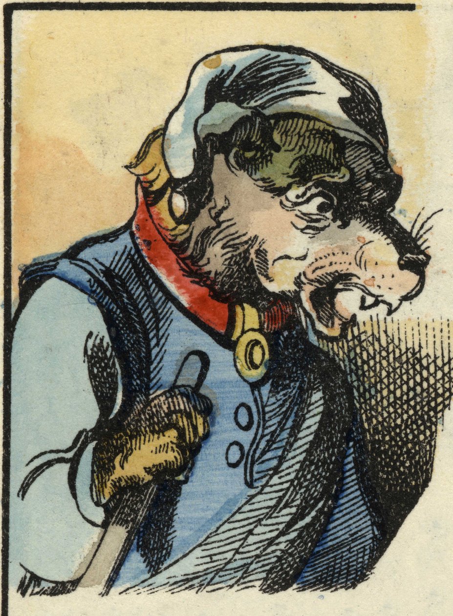 Pies Medor. Ilustracja do bajki „Bon medor i mały Chevrette””. W „Opowieściach z domu dla najmłodszych””. Anonimowy rycina z XIX wieku. autorstwa Unknown artist