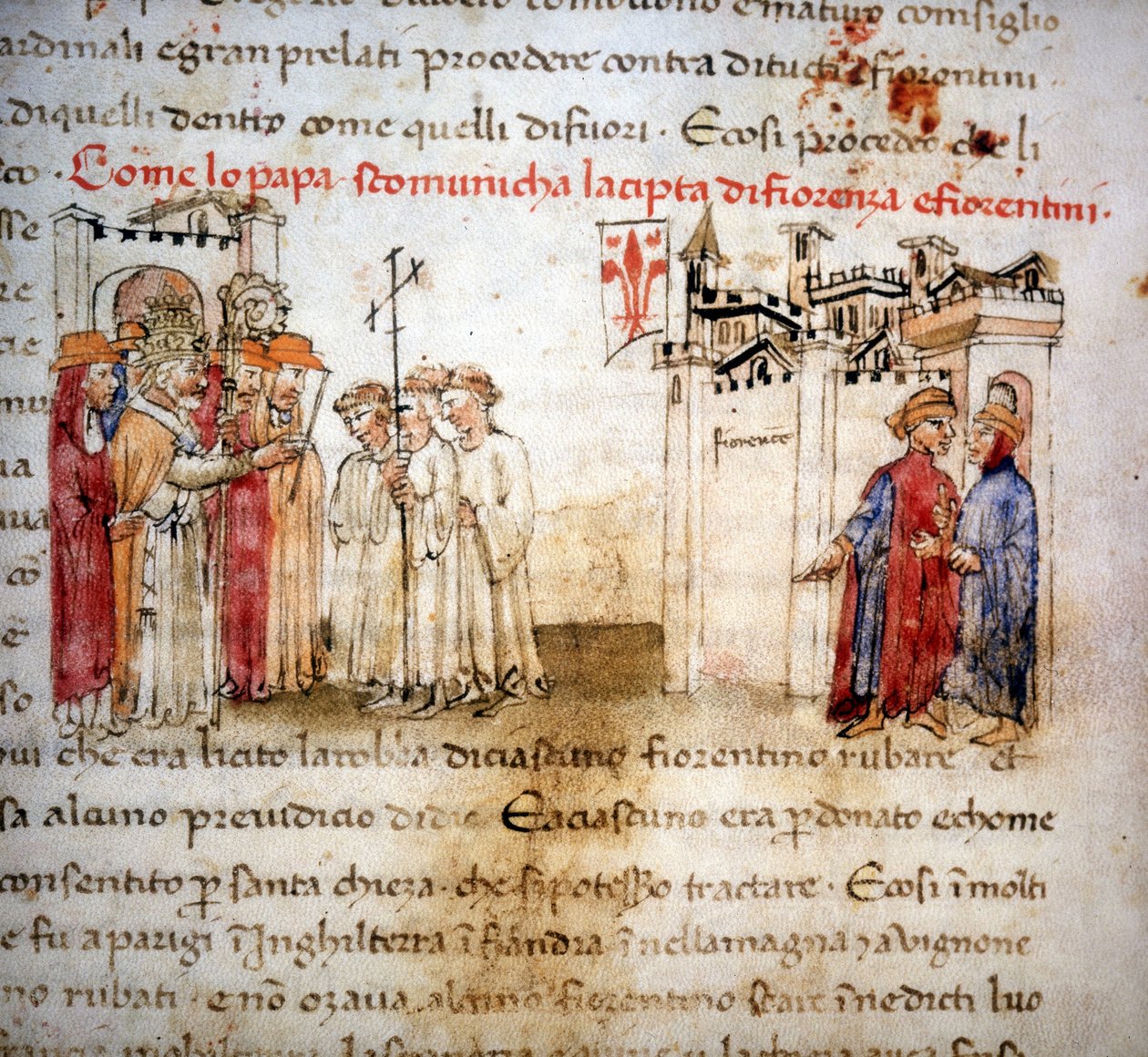 Ekskomunikowany z Florencji i Florentczyków w 1375 r. - w „”Croniche del Sercambi””, około 1400 r. autorstwa Unknown artist