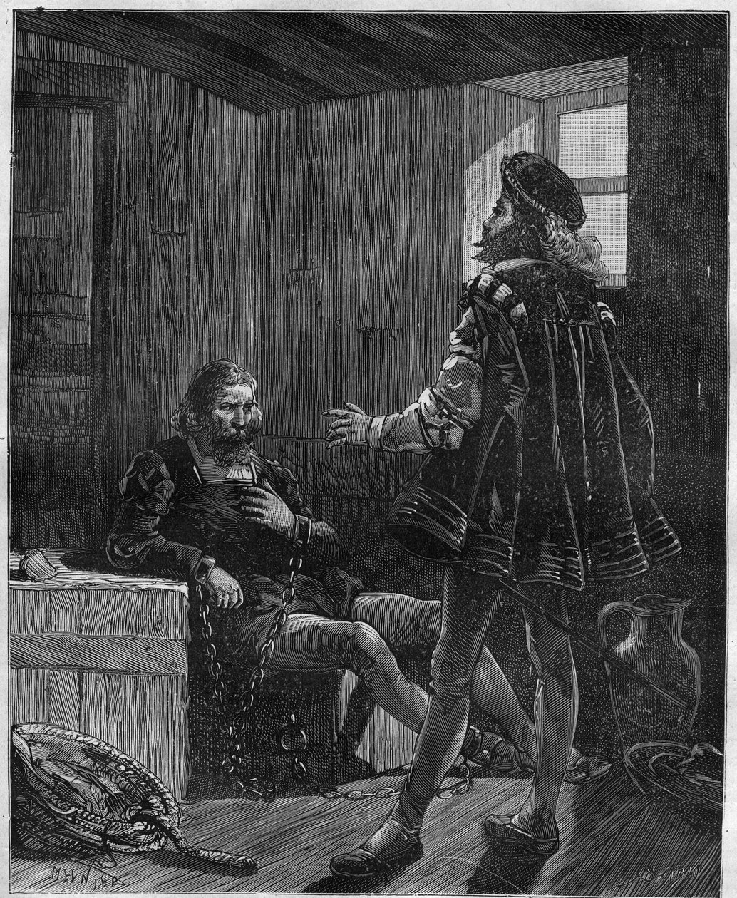 Odkrywca i nawigator Krzysztof Kolumb (Christopher Columbus, Cristoforo Colombo, Cristobal Colon) (1451-1506) powracający z trzeciej podróży jest przykuty łańcuchami w ładowni autorstwa Unknown artist